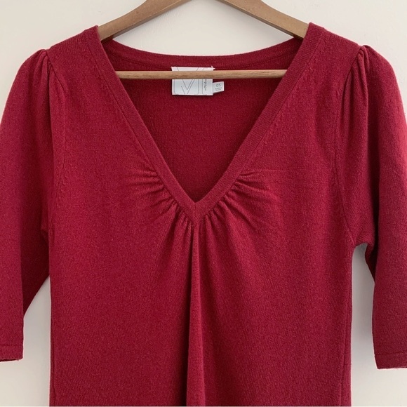 Michael Stars Wool Cashmere Sweater Dress One Size Red V Neck - Picture 2 of 7